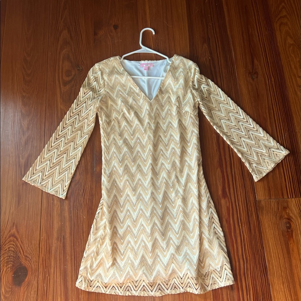 Lilly Pulitzer cocktail gold mini dress. Size S